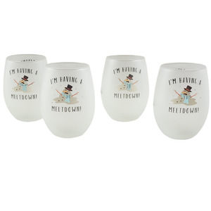 Snowman I'm Having A Meltdown Culver Glassware Stemless Wine Glasses Christmas